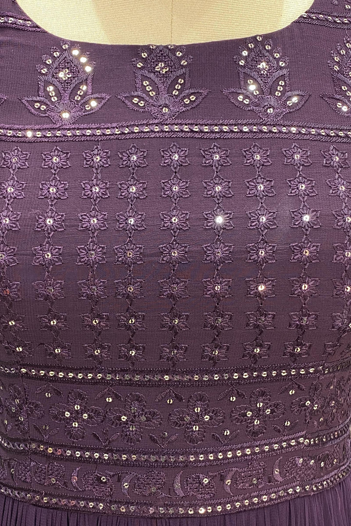 Purple Thread and Stone Work Floor Length Anarkali Suit - SeasonsChennai