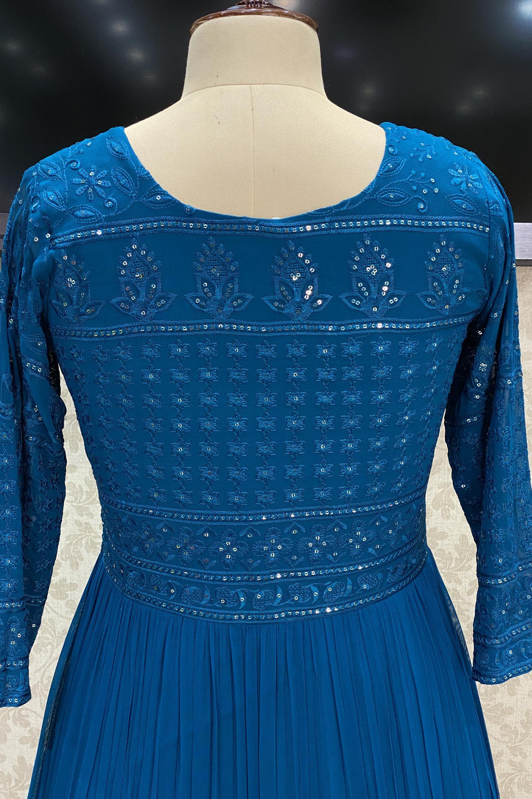 Ink Blue Thread and Stone Work Floor Length Anarkali Suit - SeasonsChennai