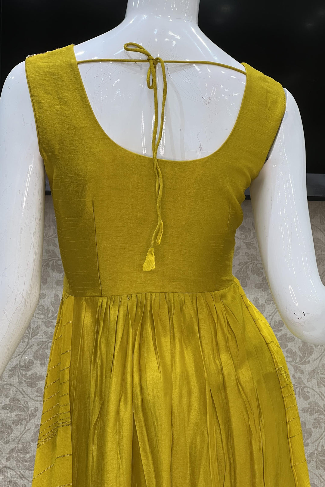 Mustard Yellow Mirror, Zardozi, Thread and Print work Salwar Suit with Palazzo Pants - Seasons Chennai