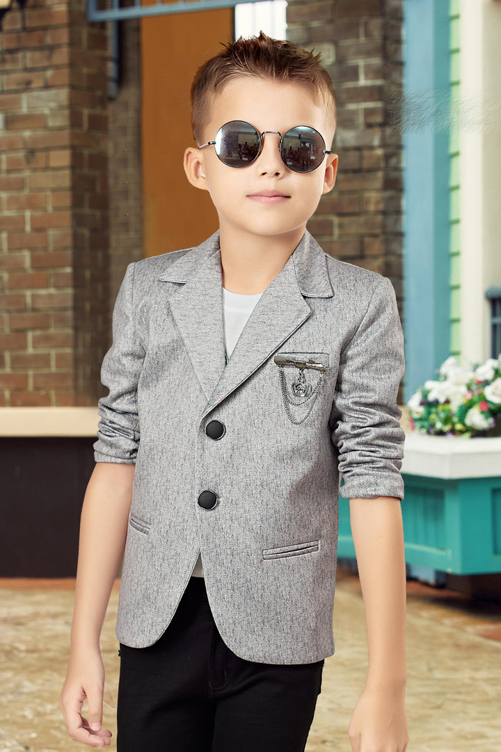 White and Black with Grey Waist Coat and Set for Boys with Belt - Seasons Chennai