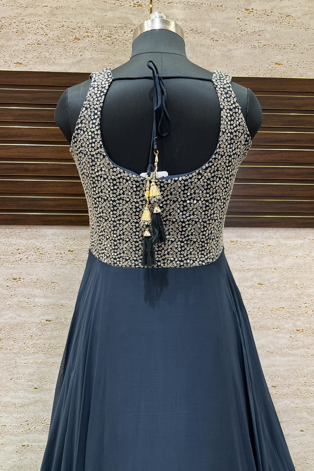 Dark Grey Silver Zari and Sequins work Floor Length Anarkali Suit - Seasons Chennai