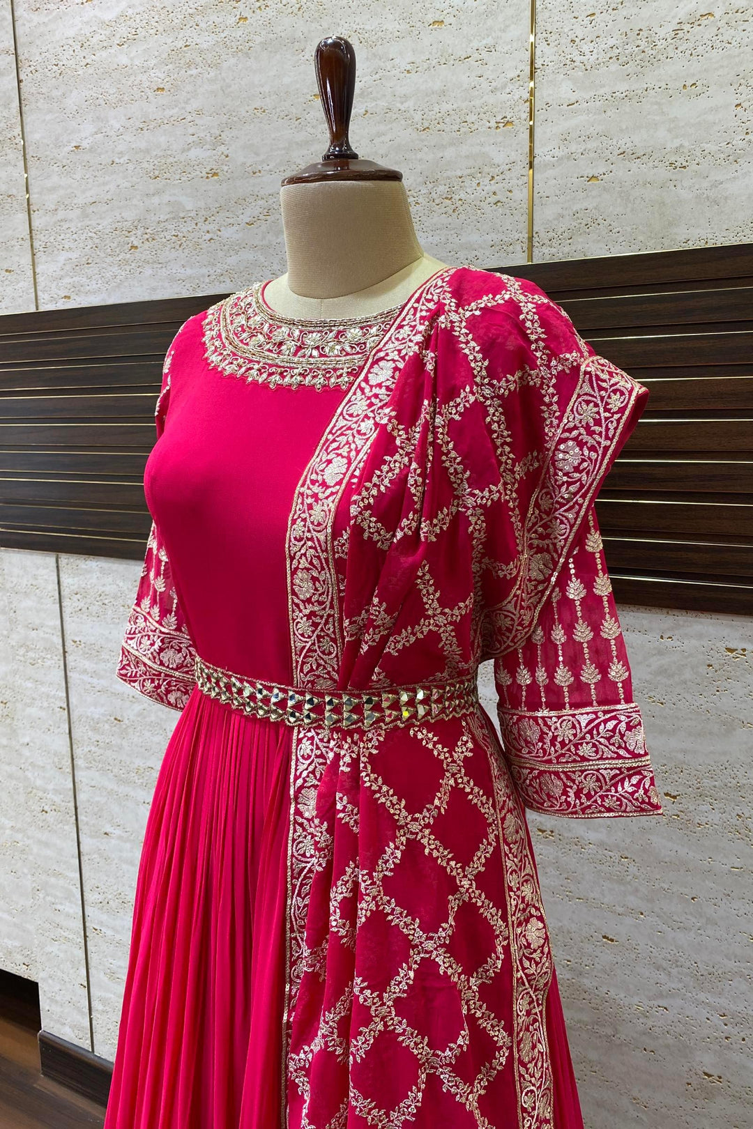 Pink Zardozi, Beads, Sequins and Thread work Floor Length Anarkali Suit - Seasons Chennai