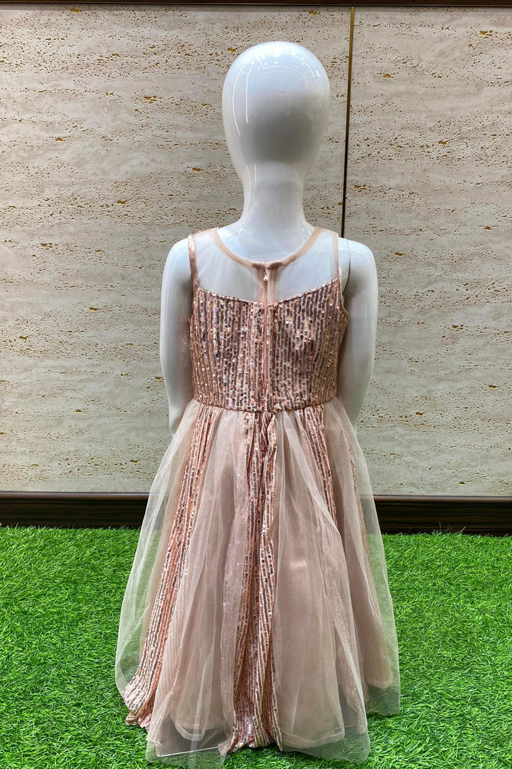 Peach Sequins, Stone and Mirror work Overcoat Styled Long Party Gown for Girls - Seasons Chennai
