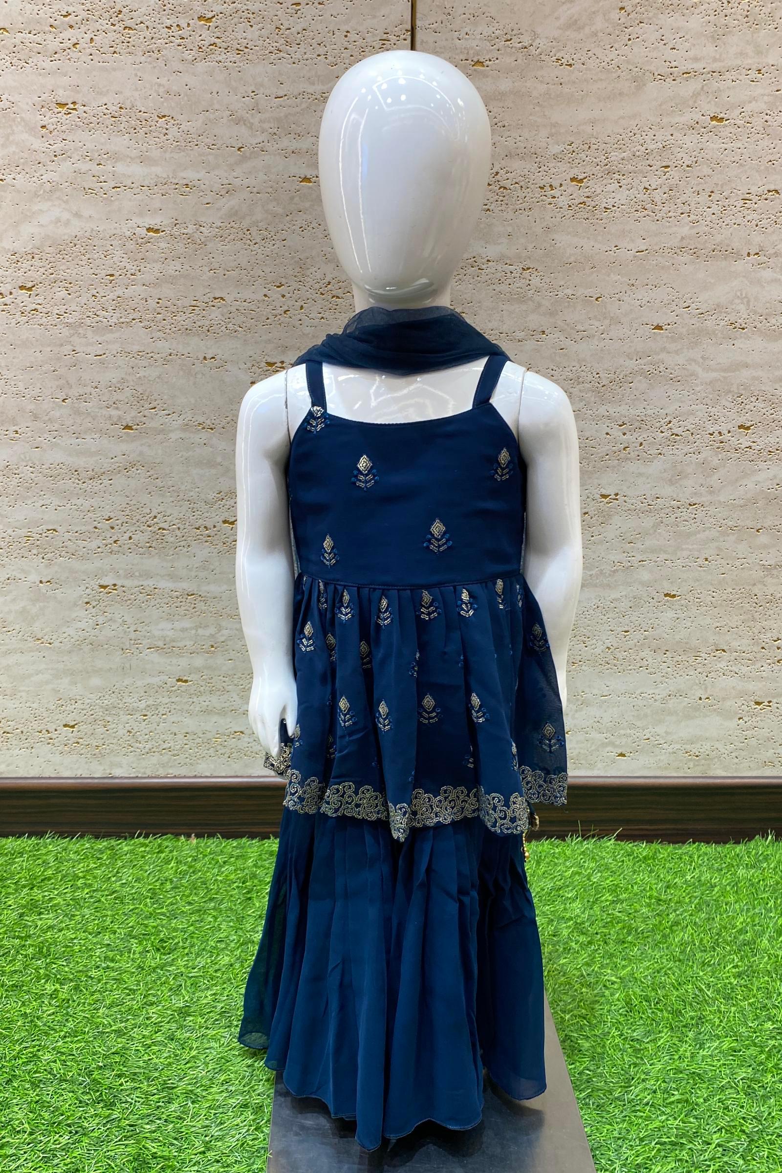 Baby Blue Peplum Sharara Suit with Cotton Bottom and Chiffon Dupatta