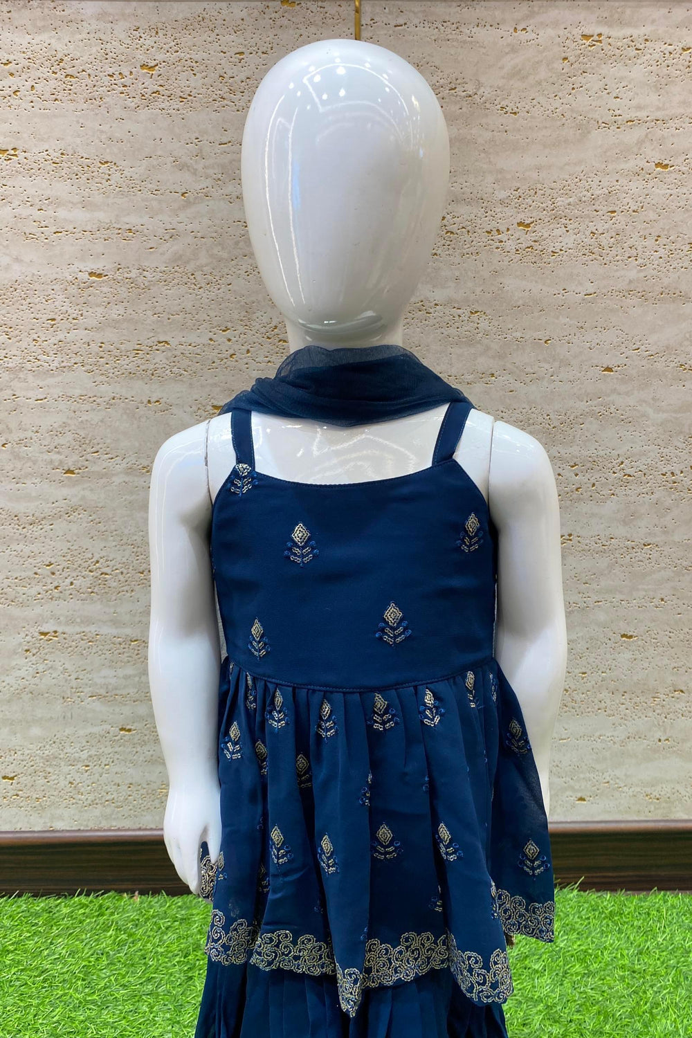 Blue Sequins and Thread work for Girls Sharara Suit Set - Seasons Chennai