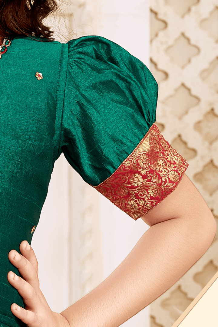 Peacock Green with Pink Beads, Zardozi and Stone work Lehenga Choli for Girls - Seasons Chennai