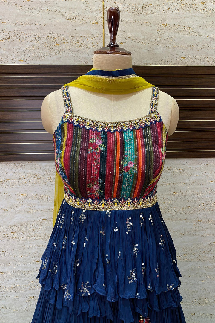Navy Blue Thread, Sequins, Stone and Zardozi work Peplum Style Crop Top Lehenga - Seasons Chennai