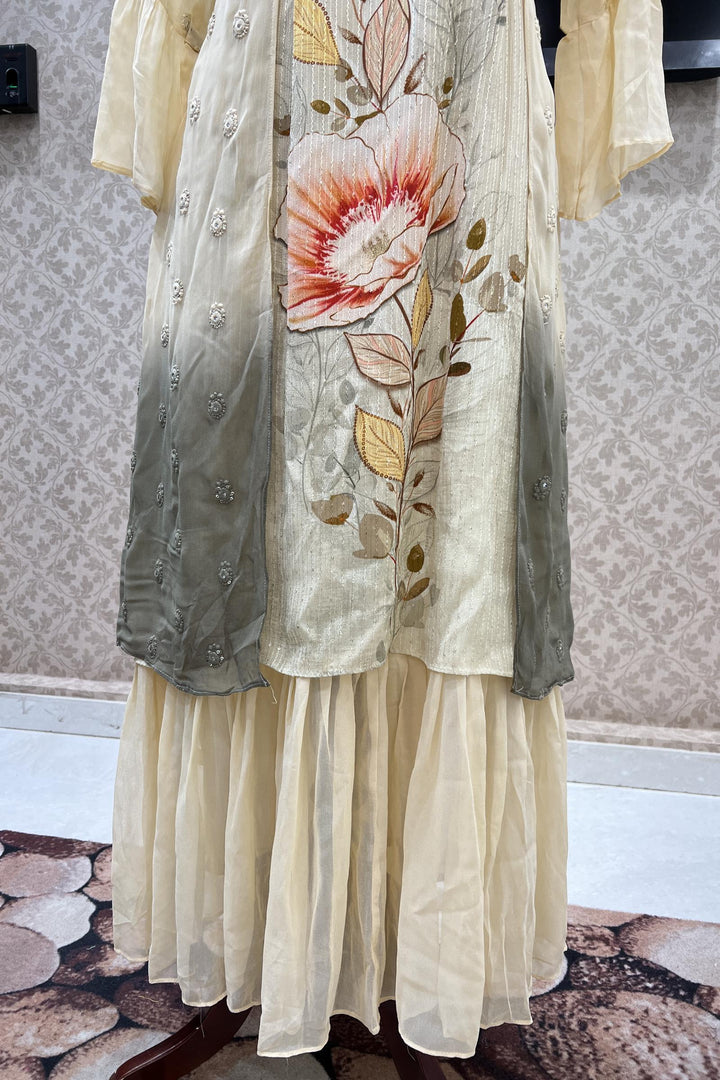 Cream Thread and Sequins work Anarkali Long Kurti with Digital Prints - Seasons Chennai