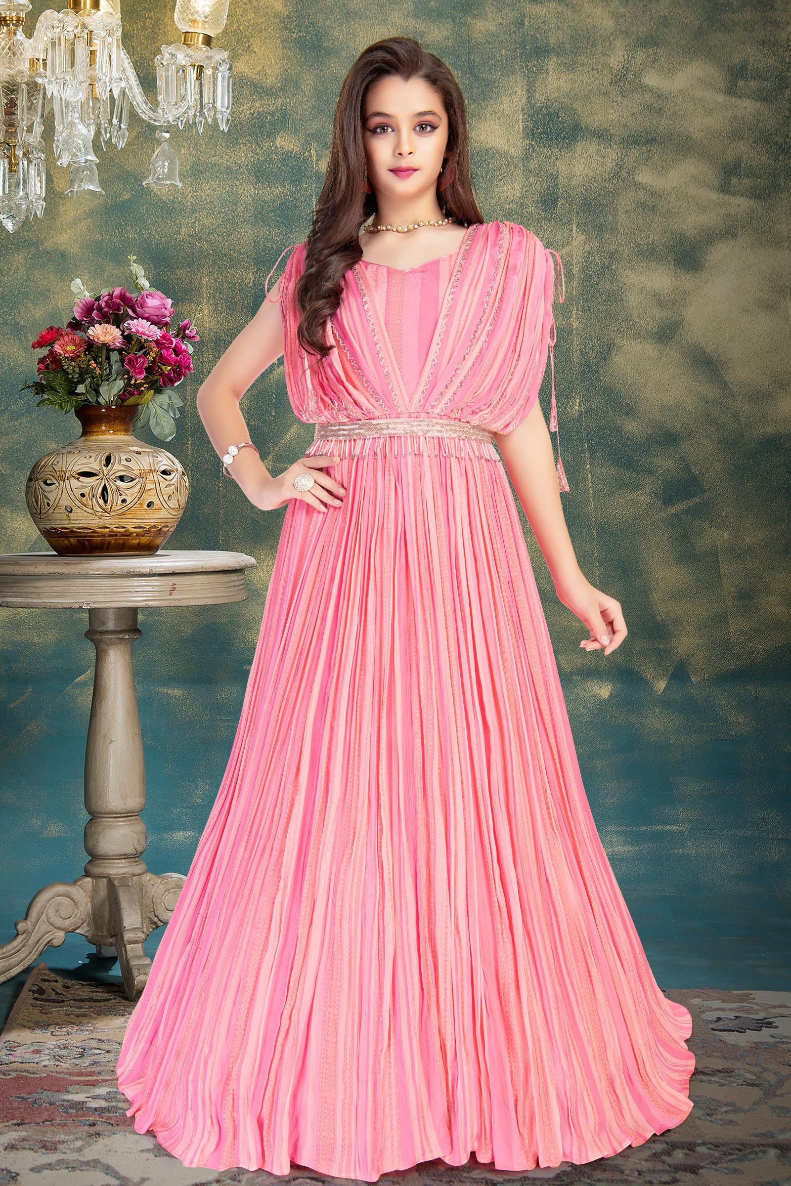 Embroidered Light Pink Gown Dress