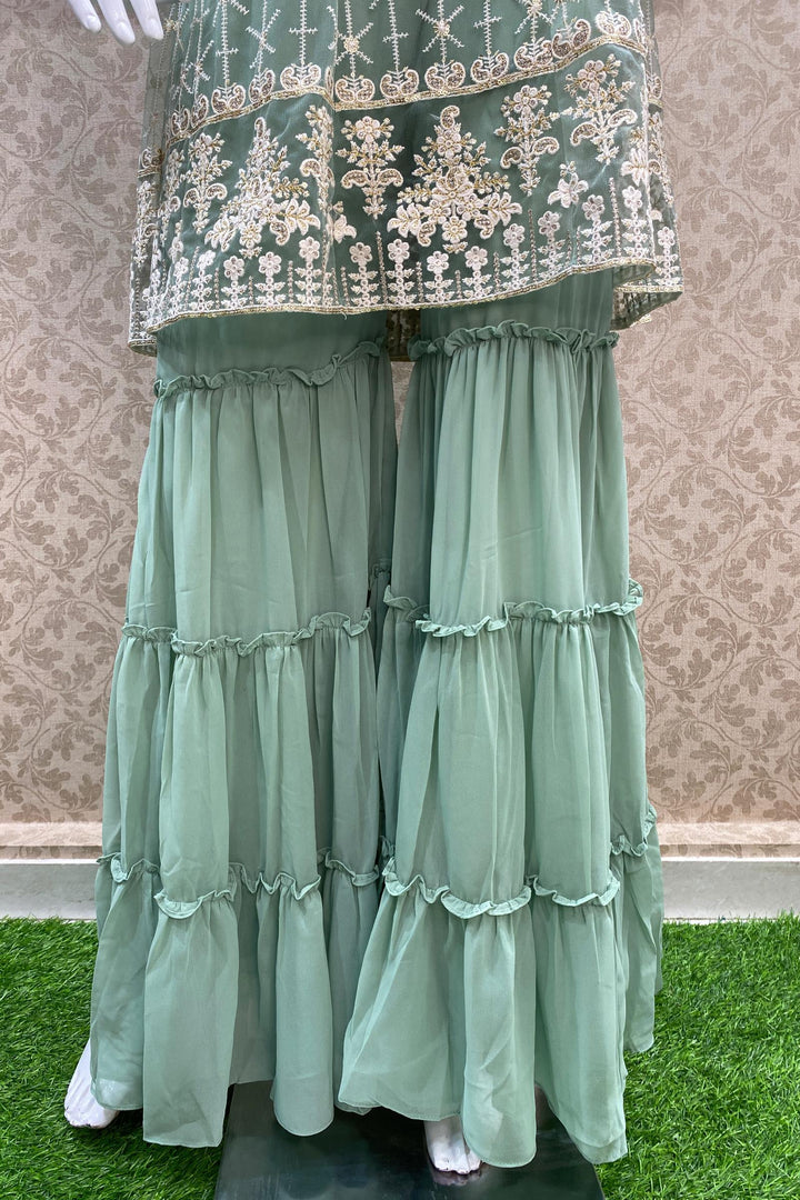Apple Green Thread and Stone work Sharara Salwar Suit - Seasons Chennai