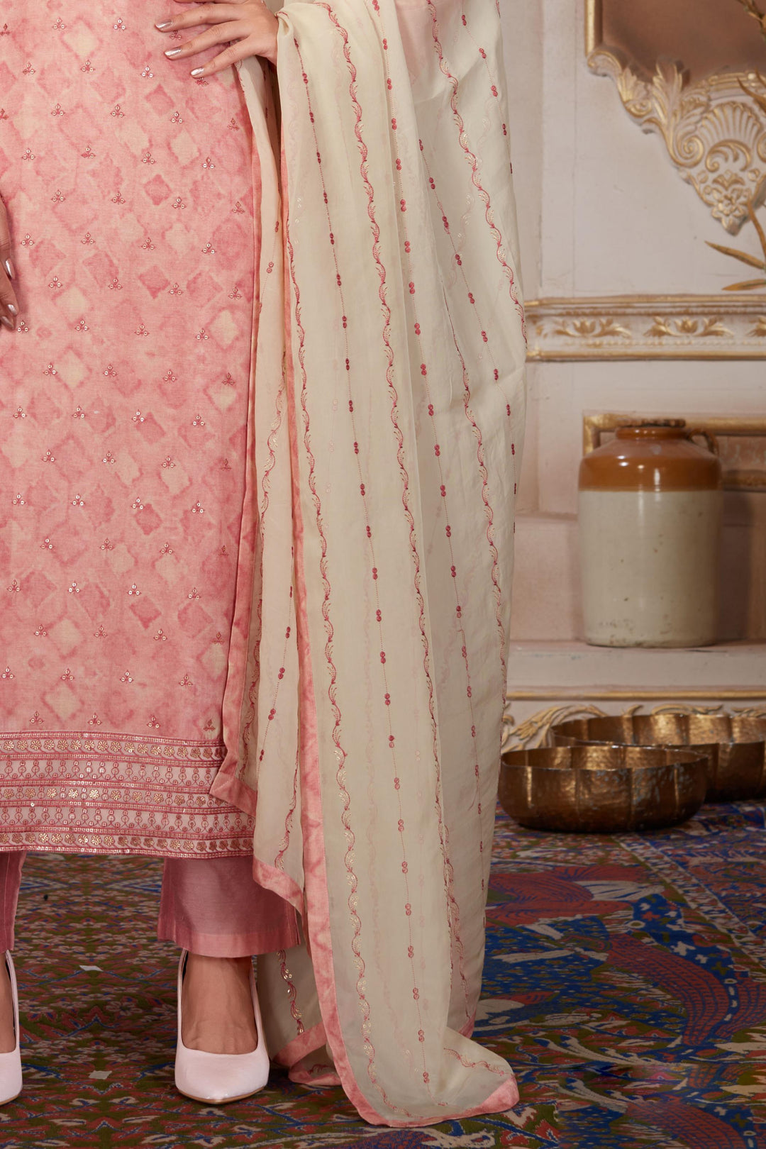 Onion Pink Sequins and Thread work Straight Cut Salwar Suit - Seasons Chennai