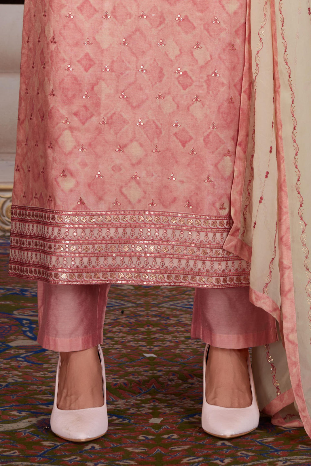 Onion Pink Sequins and Thread work Straight Cut Salwar Suit - Seasons Chennai