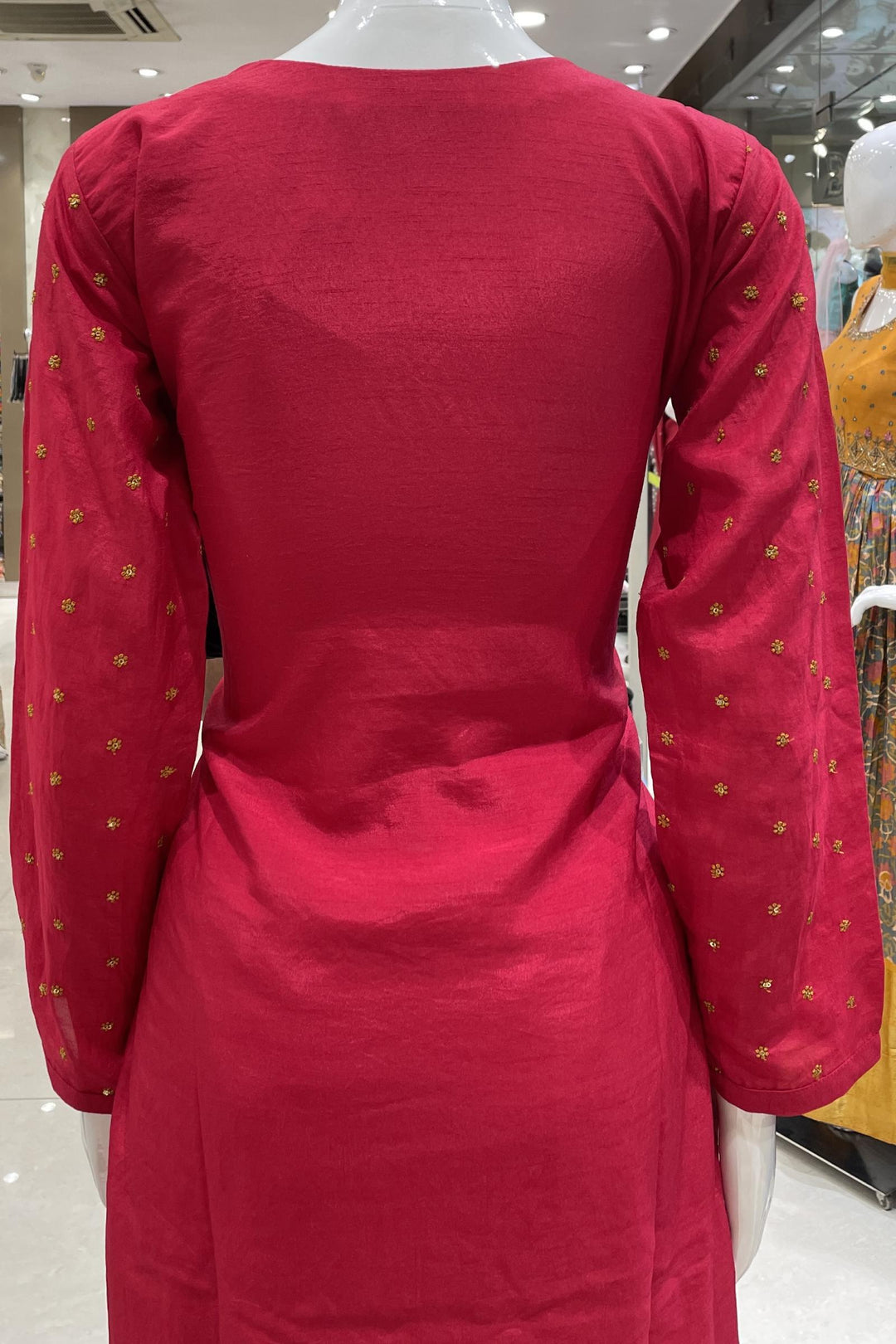 Rani Pink Thread, Sequins and Embroidery work Straight Cut Salwar Suit - Seasons Chennai