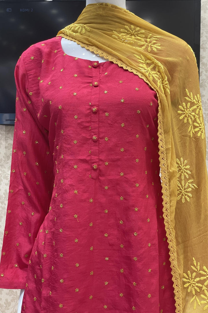 Rani Pink Thread, Sequins and Embroidery work Straight Cut Salwar Suit - Seasons Chennai