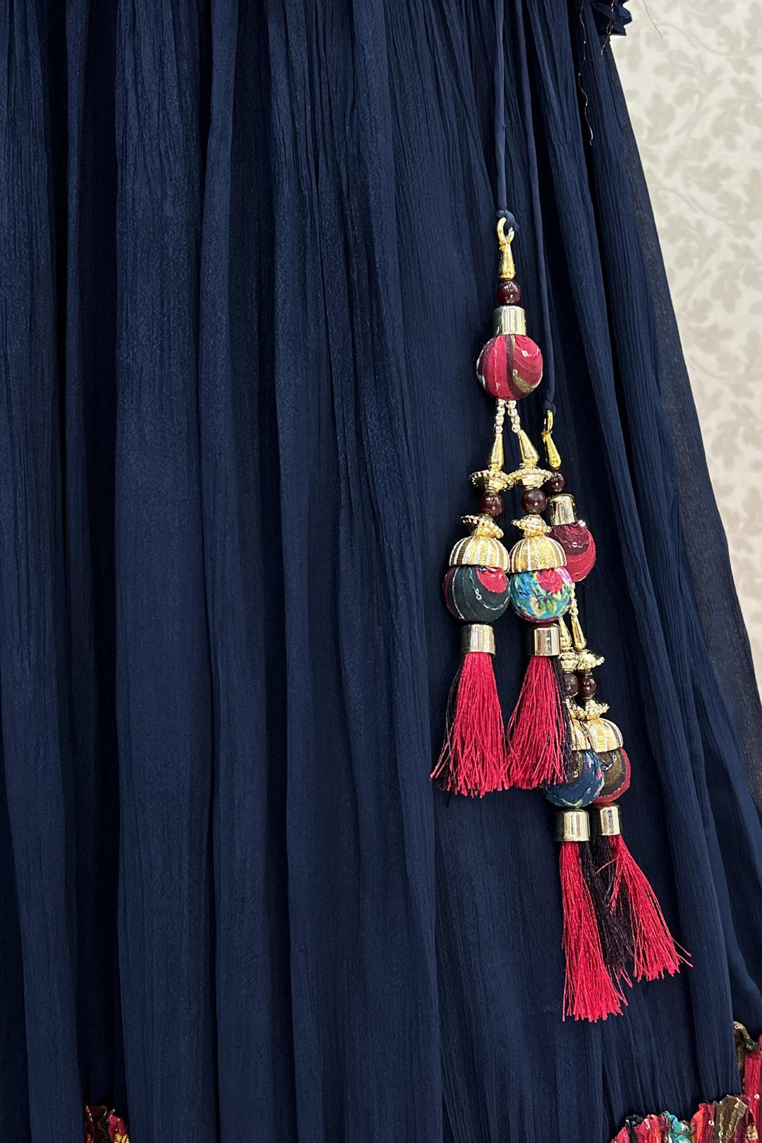 Navy Blue with Multicolor Sequins, Thread, Stone, Mirror and Zardozi work Peplum Style Lehenga - Seasons Chennai