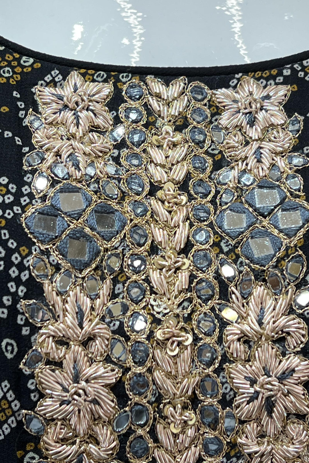 Black Mirror, Zardozi, Sequins and Zari work with Bandini Print salwar suit with Palazzo Pant - Seasons Chennai