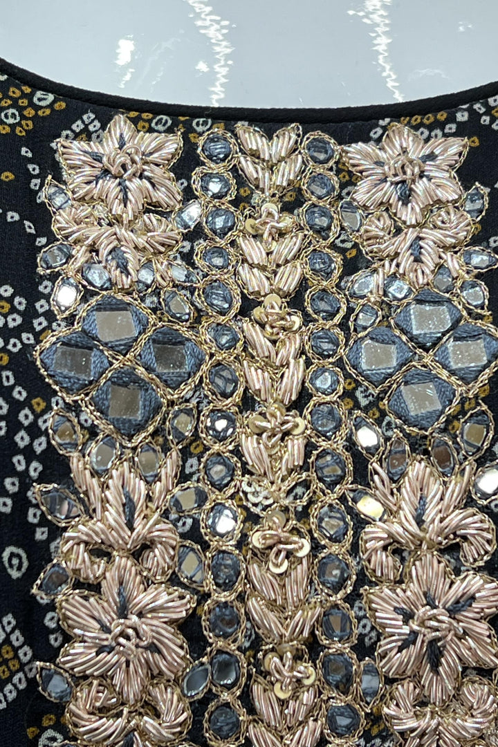 Black Mirror, Zardozi, Sequins and Zari work with Bandini Print salwar suit with Palazzo Pant - Seasons Chennai