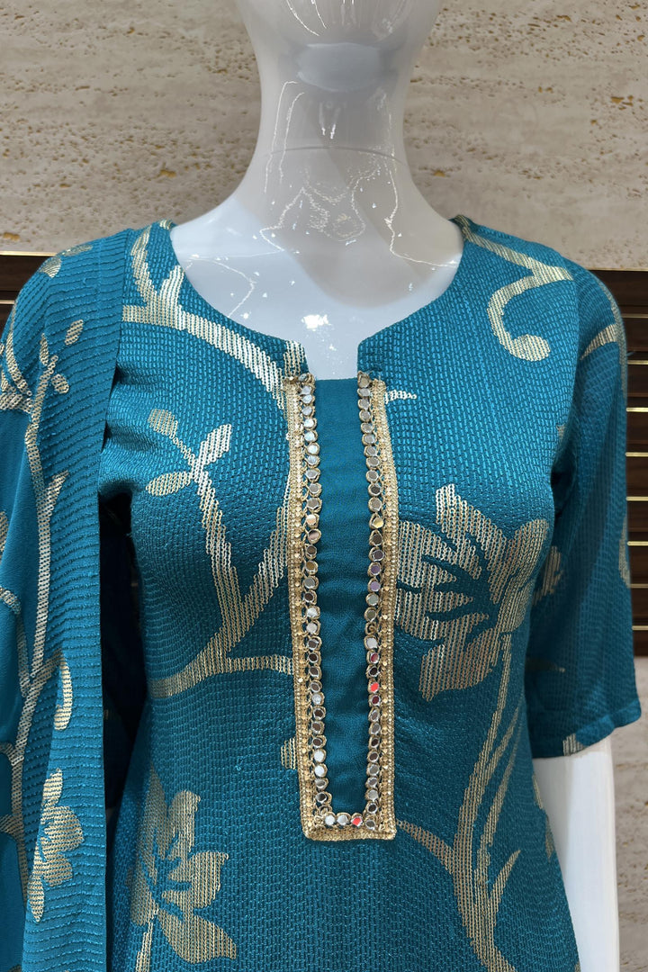 Rama Blue Sequins and Thread work Salwar Suit with Palazzo Pants - Seasons Chennai