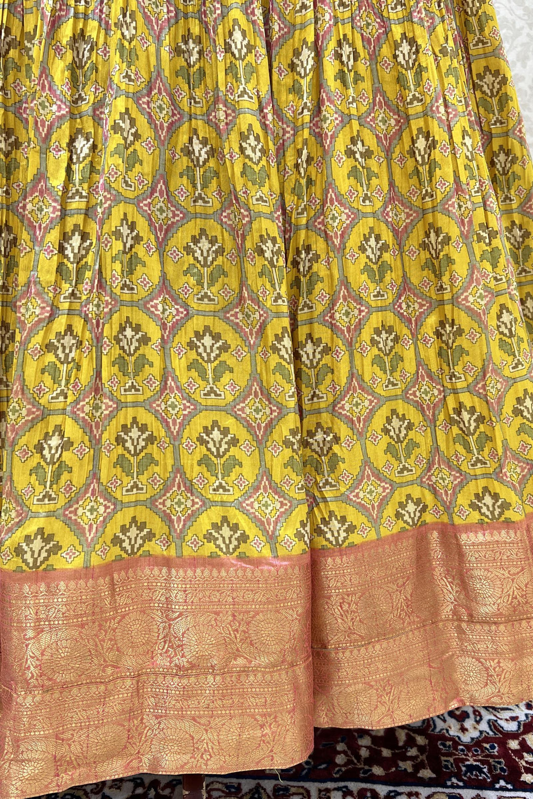 Yellow Thread, Zardozi, Beads and Mirror work with Patola Print Floor Length Anarkali Suit - Seasons Chennai