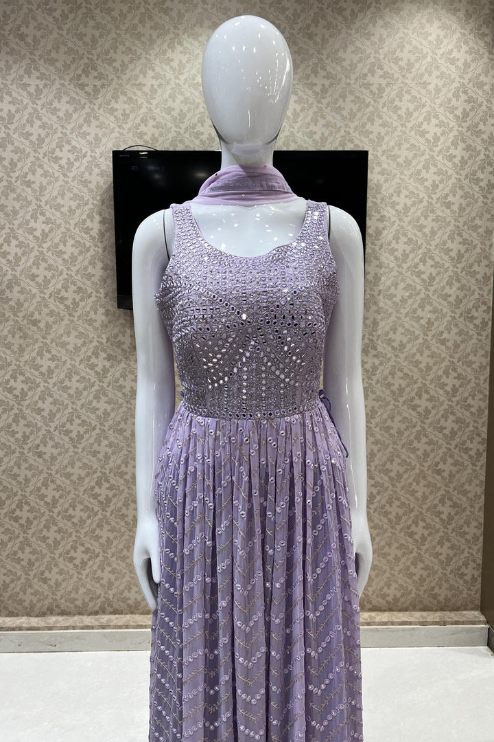 Lavender Shaded Mirror, Thread, Stone, Sequins and Zari work Salwar Suit with Palazzo Pants - Seasons Chennai