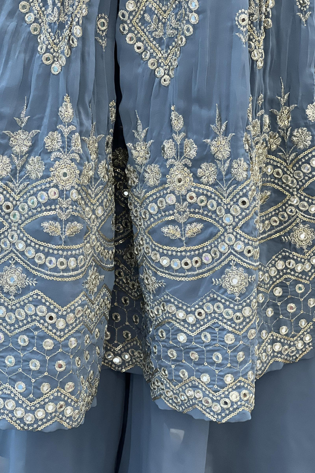 Grey Silver Zari and Sequins work Salwar Suit with Palazzo Pant - Seasons Chennai