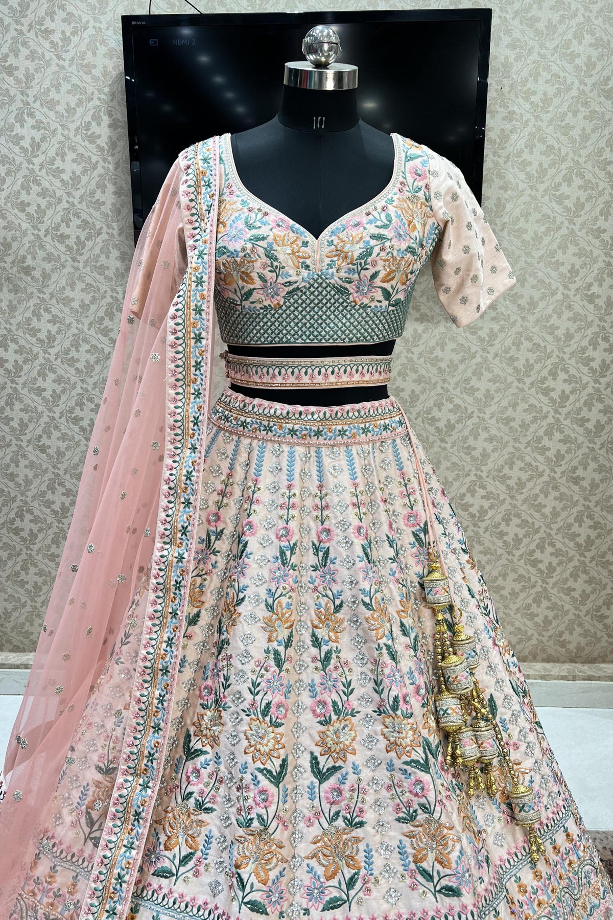 Embellished Designer Heavy Pearl & Foil Zari Worked Lehenga Choli For –  Cygnus Fashion
