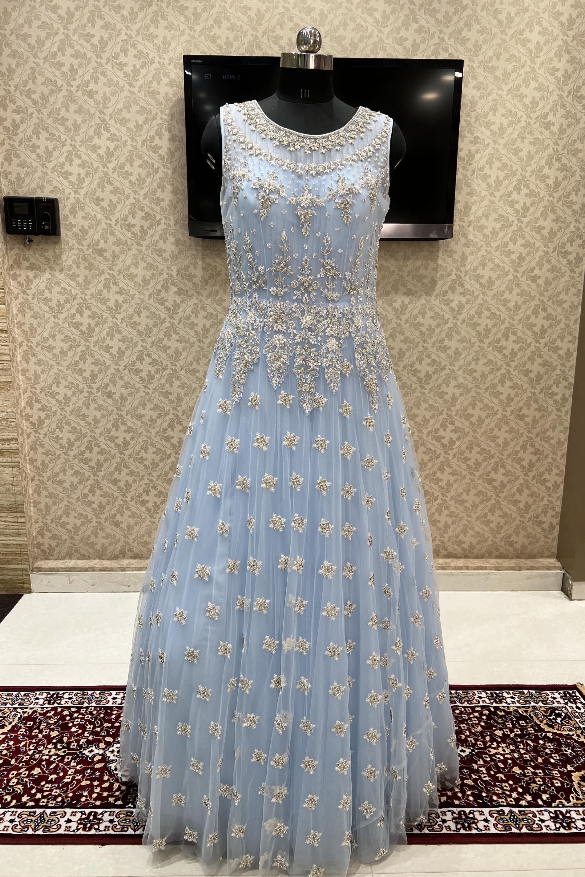 Elegant Georgette Pearl Work Gown With Dupatta – Jagstore.in
