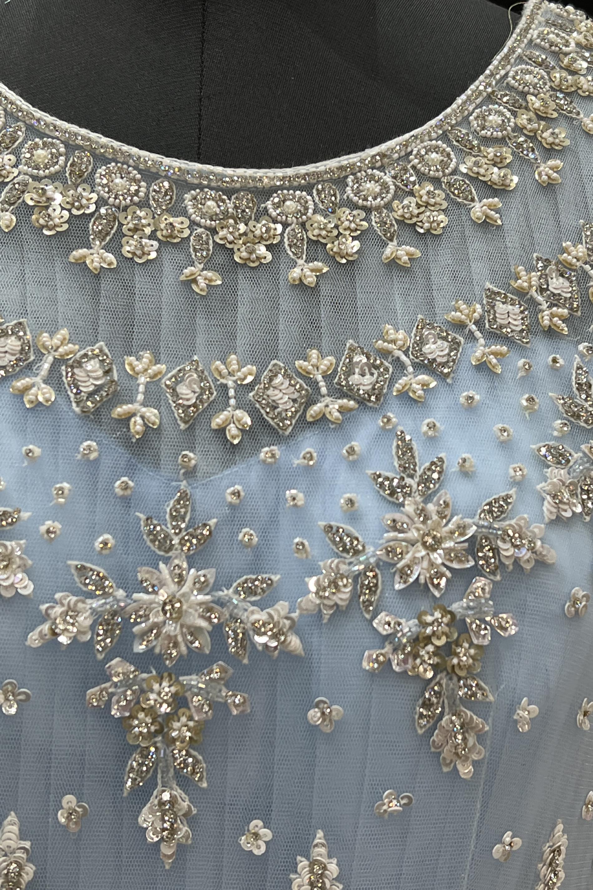 Ethnic Gowns | Beautiful Net Gown With Embroidery & Pearl Work | Freeup