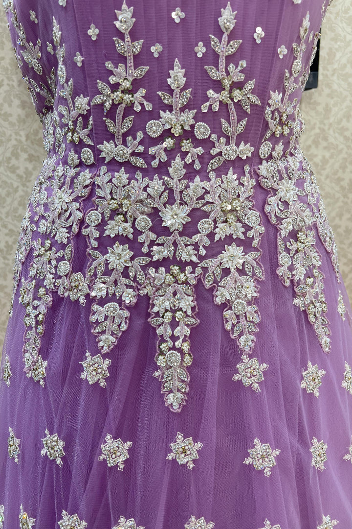 Lavender Stone, Beads, Pearl and Sequins work Bridal and Partywear Gown - Seasons Chennai