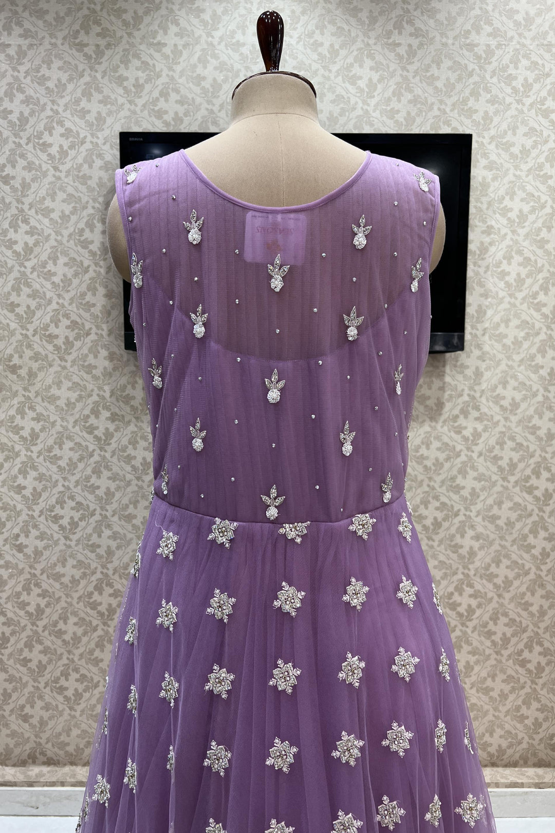 Lavender Stone, Beads, Pearl and Sequins work Bridal and Partywear Gown - Seasons Chennai