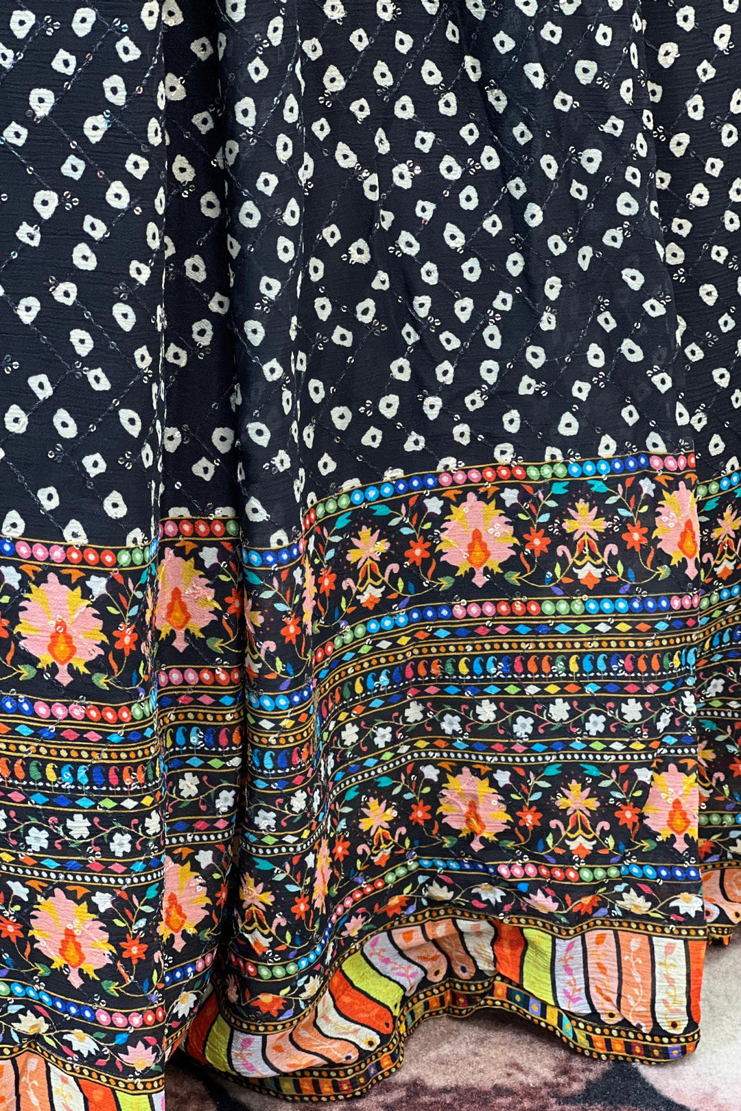 Black Bandini Print, Sequins and Thread Weaving work Floor Length Anarkali Suit - Seasons Chennai