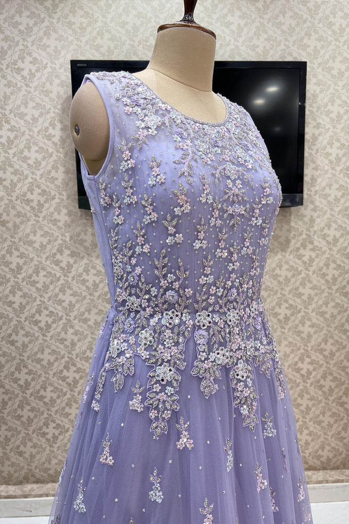 Lilac Stone, Sequins, Mirror and Beads work Bridal and Partywear Gown - Seasons Chennai