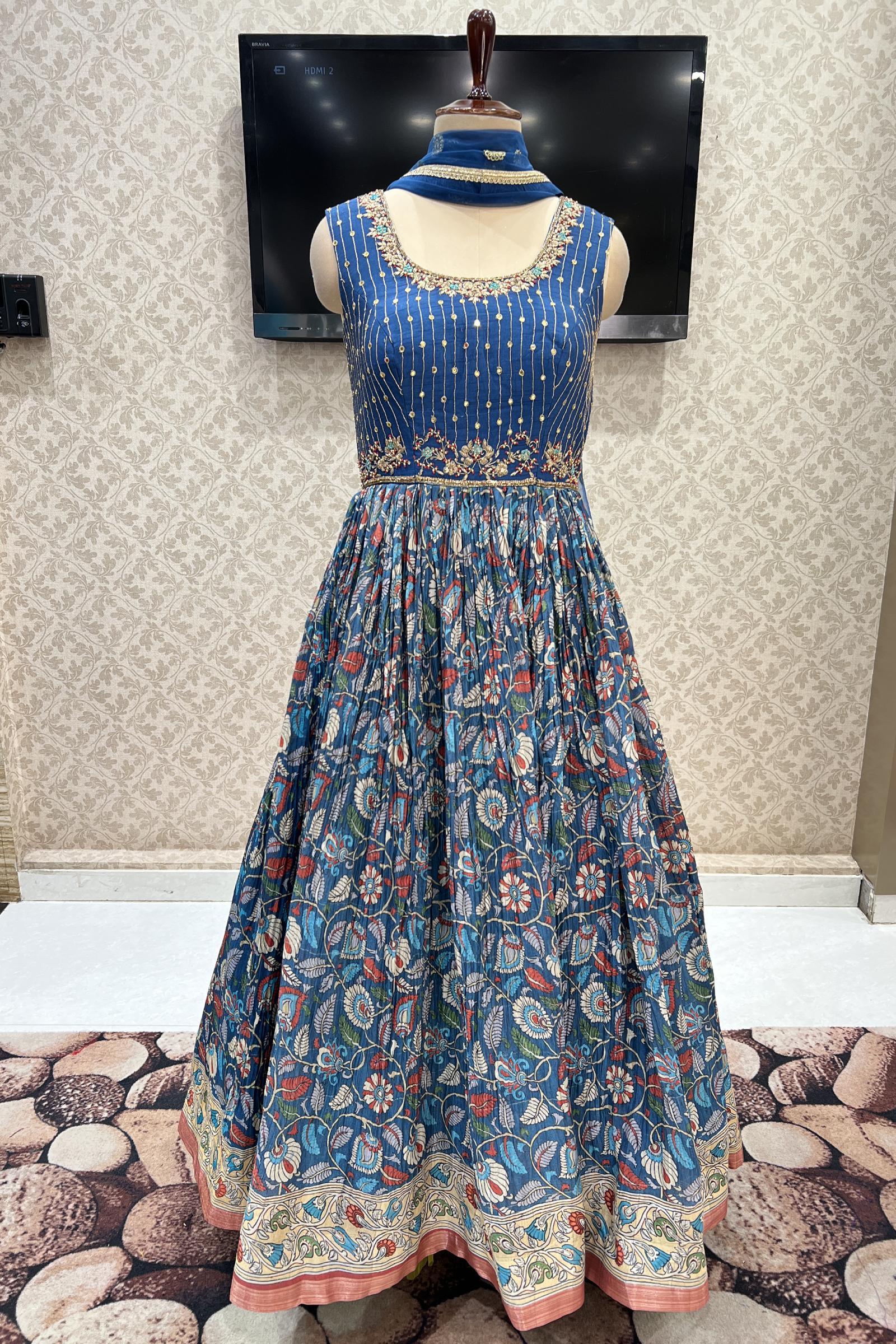 Readymade gowns, Kalamkari Printed gowns, Red color gowns with dupatta  collection.