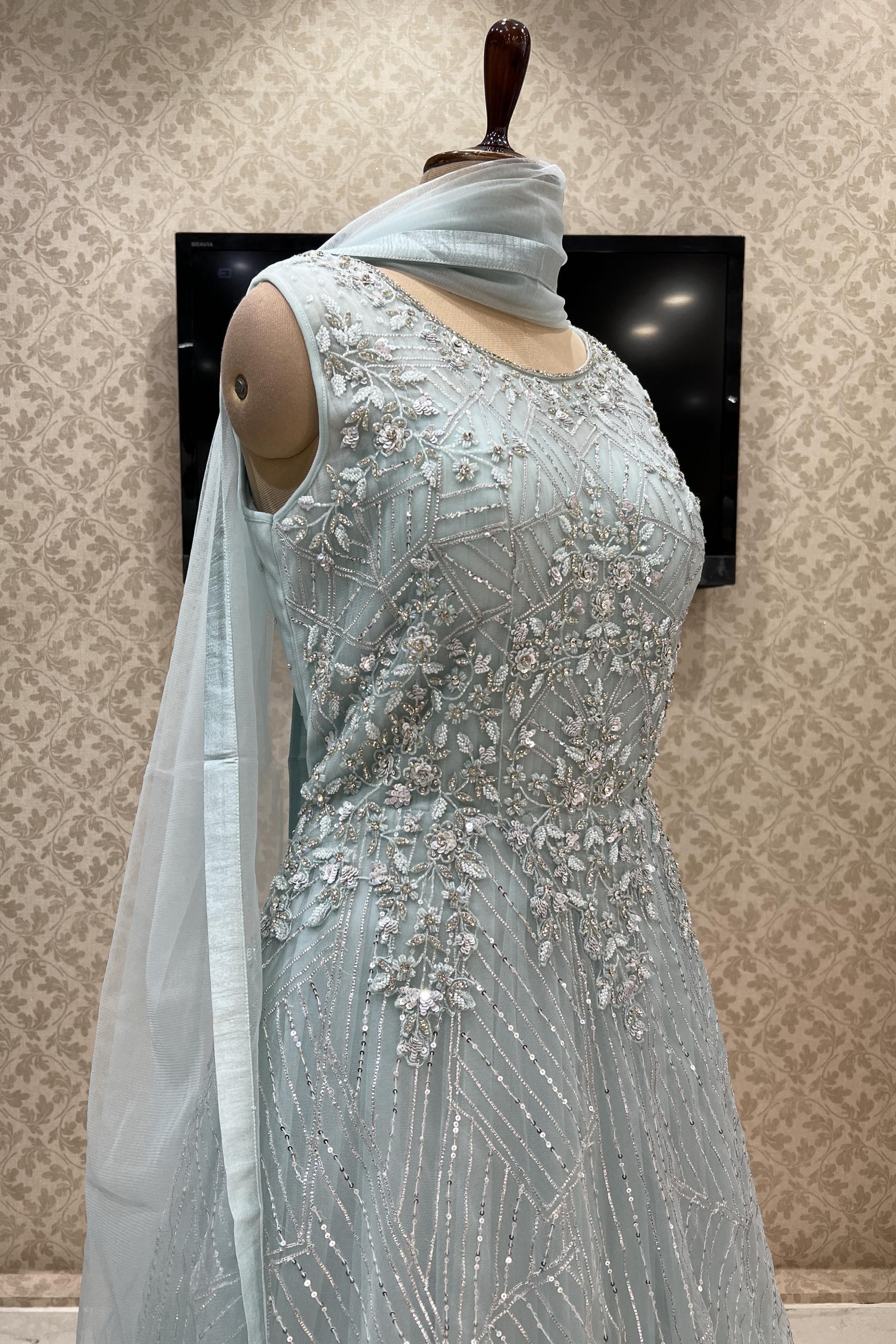 Designer Indian Bridal Wear Silver Lehenga Gown Dress | Indian bridal wear,  Bridal wear, Gowns dresses