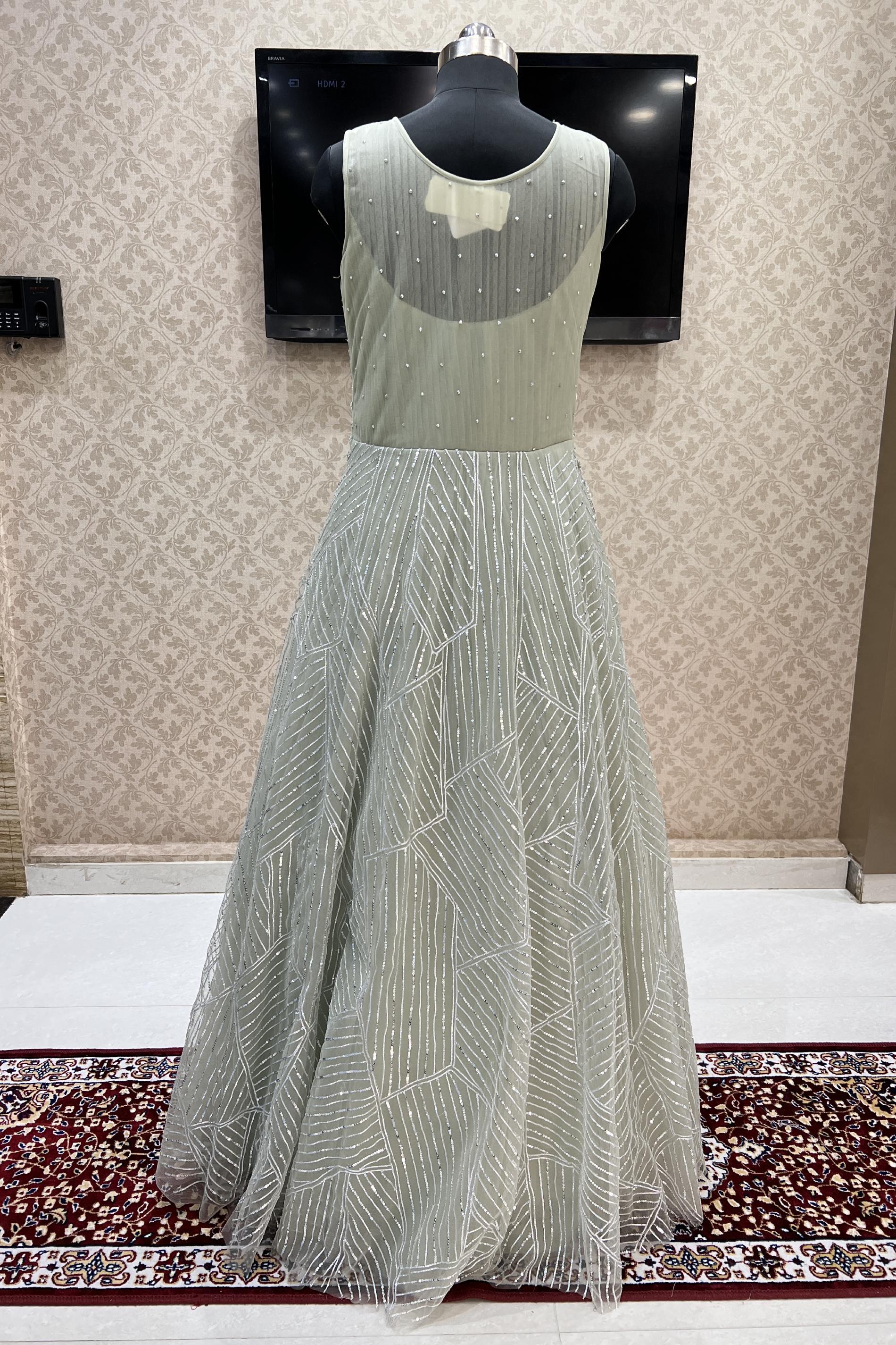Silver Thread Embroidered Gown by HER CLOSET for rent online | FLYROBE