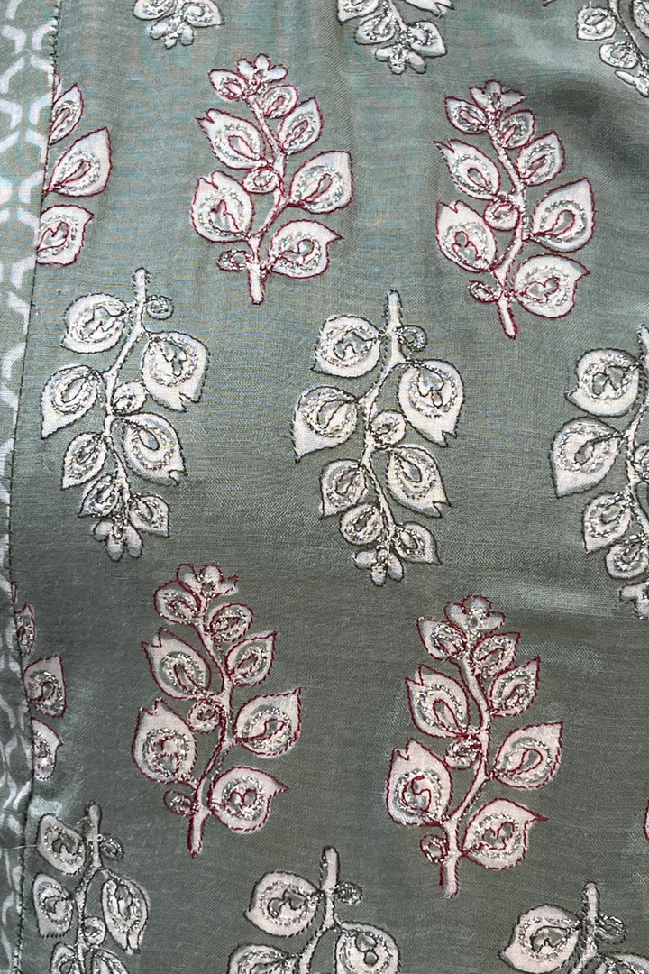 Green Chanderi Cotton Printed Anarkali Long Kurti - Seasons Chennai