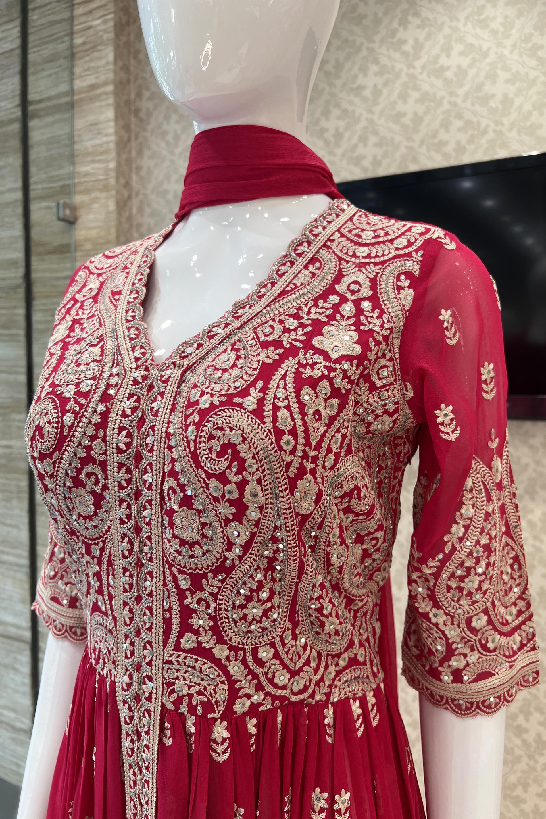 Pink Cotton Printed Front Slit Anarkali Kurti With Pant And Dupatta