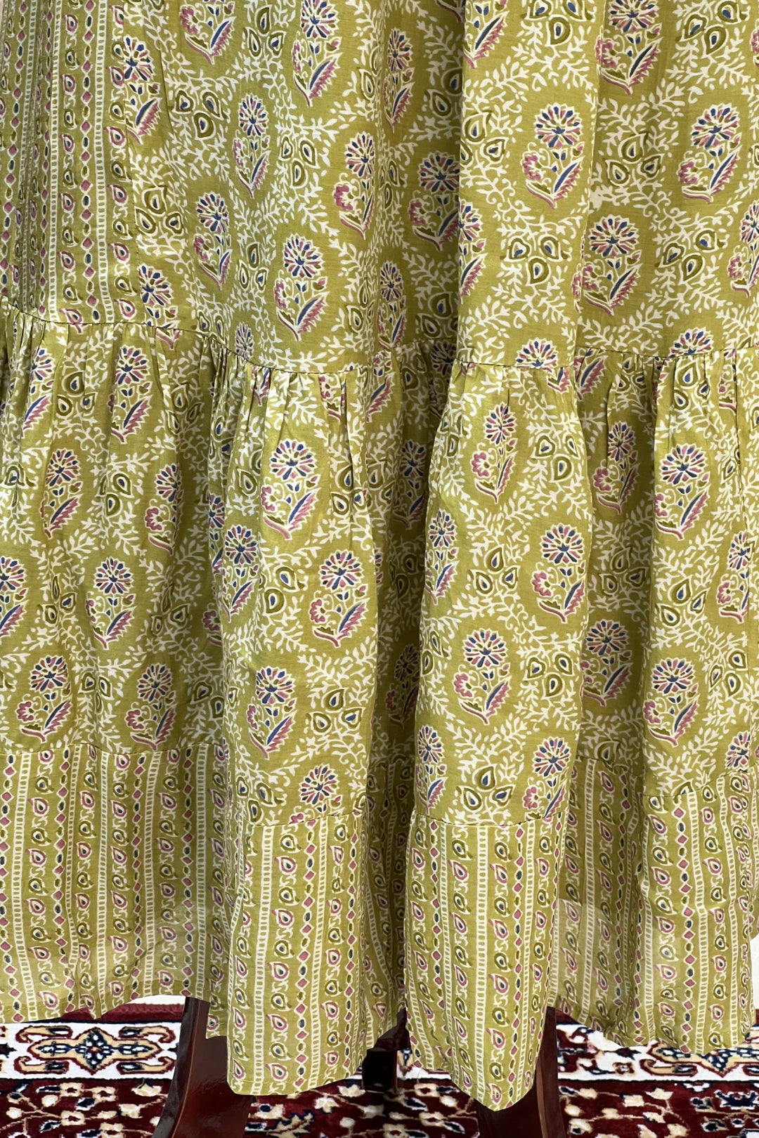 Light Green Floral Print with Mirror and Zari work Anarkali Long Kurti - Seasons Chennai