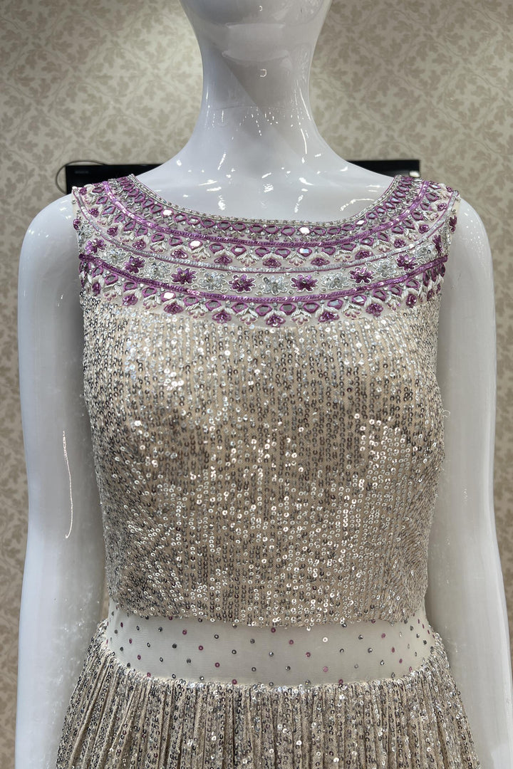 Cream with Pink Shaded Sequins, Thread, Mirror and Beads work Bridal and Partywear Gown - Seasons Chennai