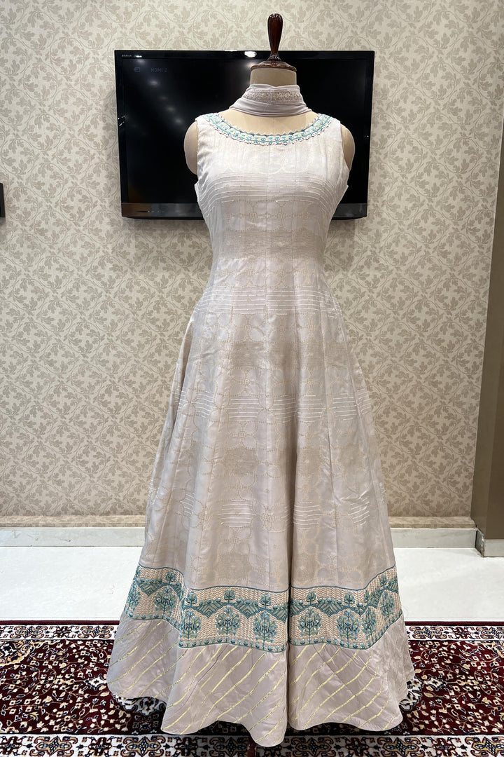 Powder Pink Thread, Sequins and Banaras work Floor Length Anarkali Suit - Seasons Chennai