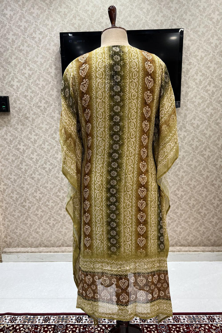 Green Shaded Sequins and Thread work with Batik Print Kaftan Style Kurti - Seasons Chennai