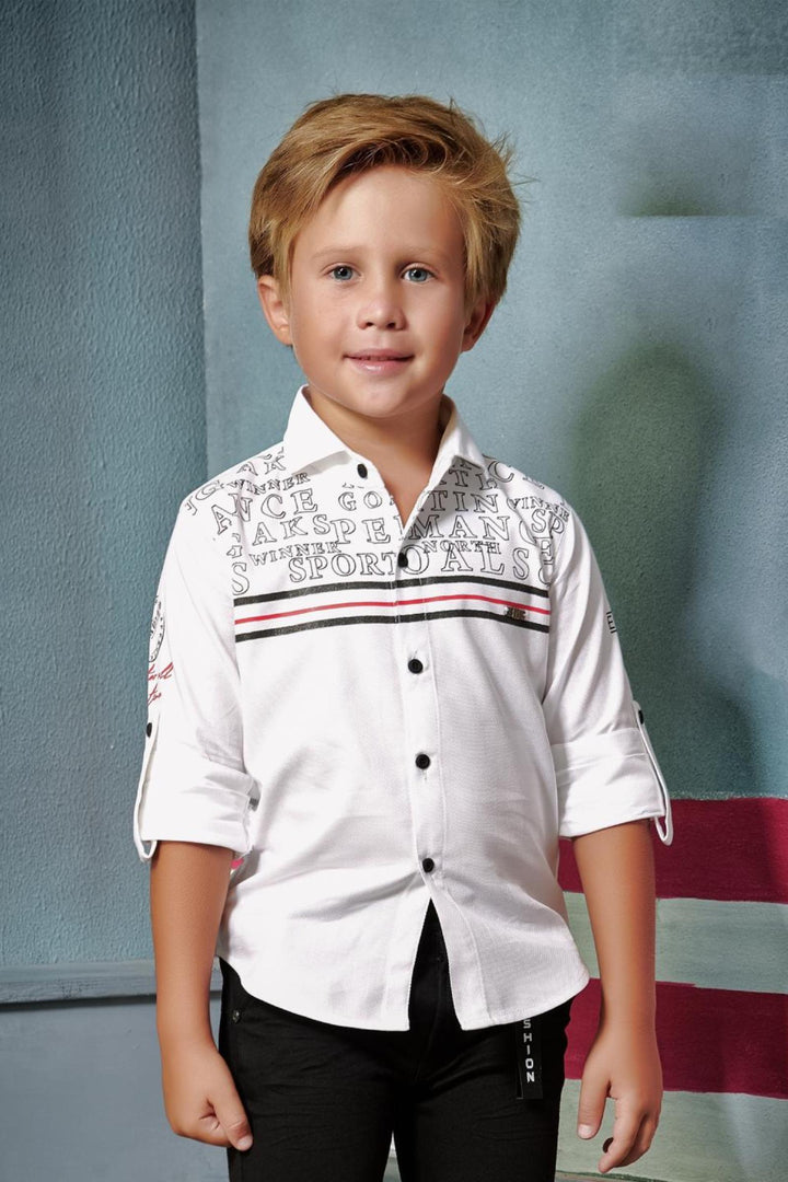 White and Black Casual wear Pant and Shirt Set for Boys - 2