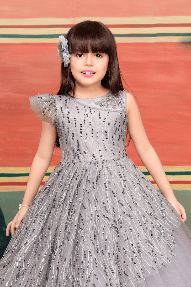 Light Purple Sequins and Glitter work Long Party Frock for Girls - Seasons Chennai