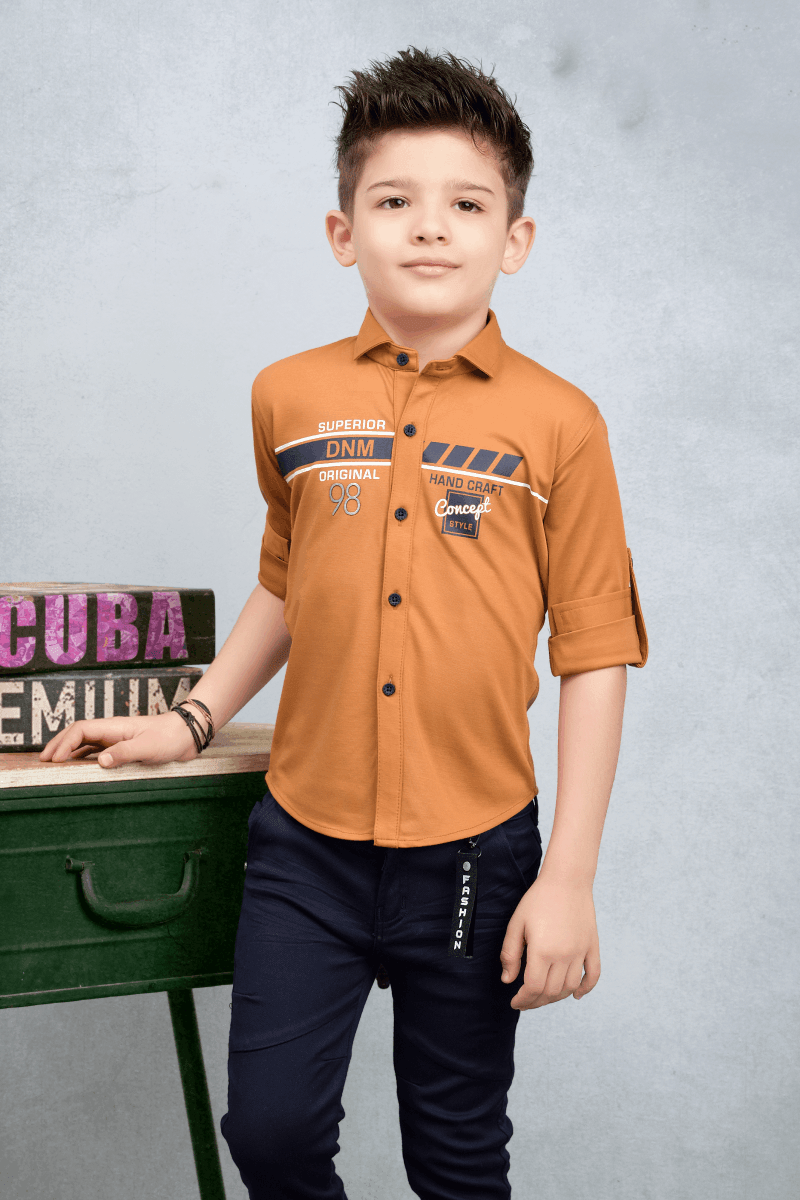 Rust and Navy Blue Casual wear Pant and Shirt Set for Boys - Seasons Chennai