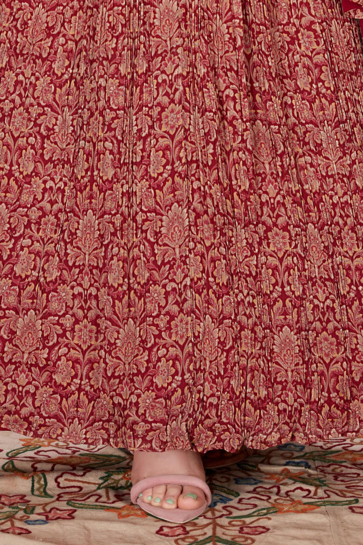 Maroon Printed, Sequins and Zardozi work Floor Length Anarkali Suit with Belt - Seasons Chennai