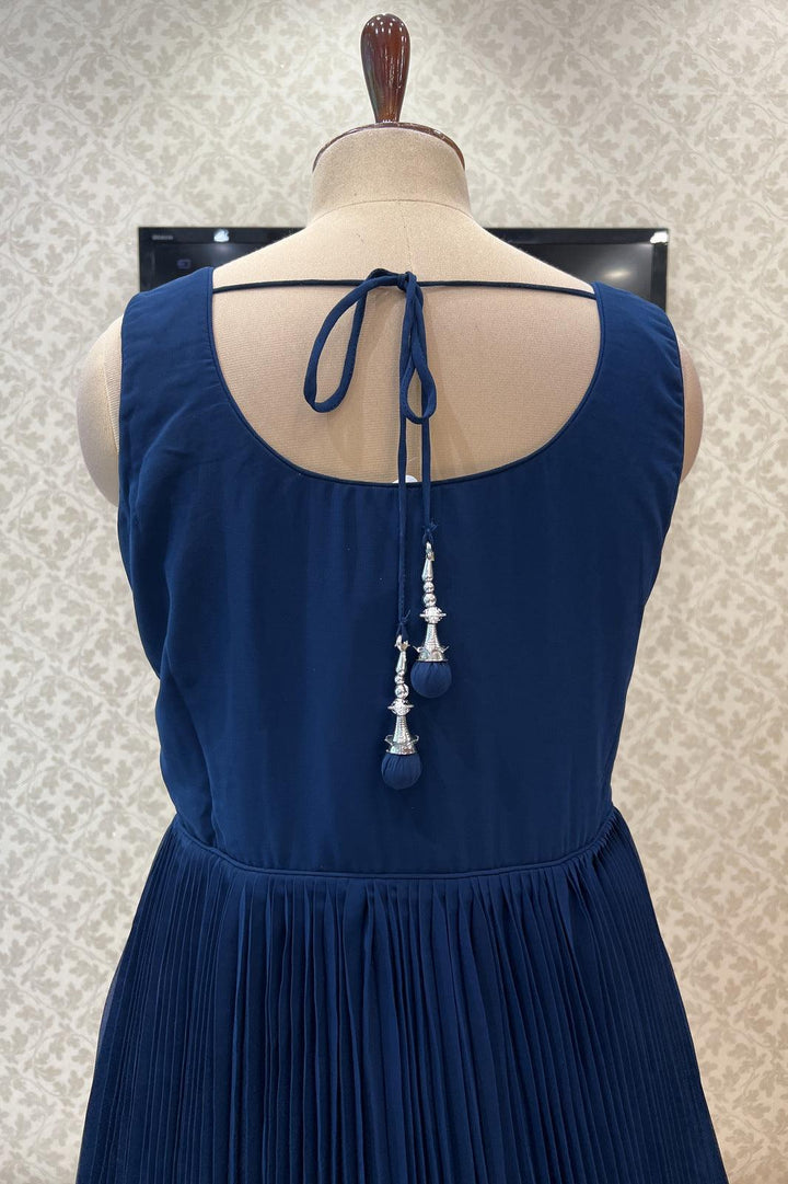 Peacock Blue Beads, Thread and Sequins work Floor Length Anarkali Suit - Seasons Chennai
