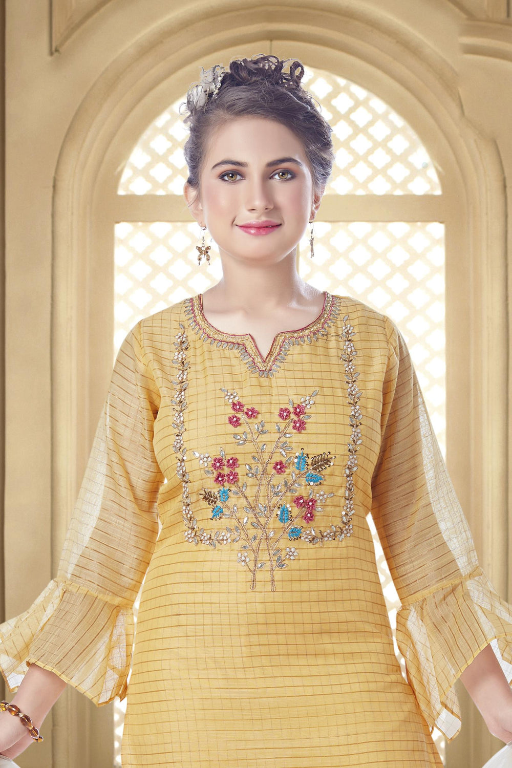 Yellow and Cream Zardozi and Embroidery work  Salwar Suit For Girls - 2