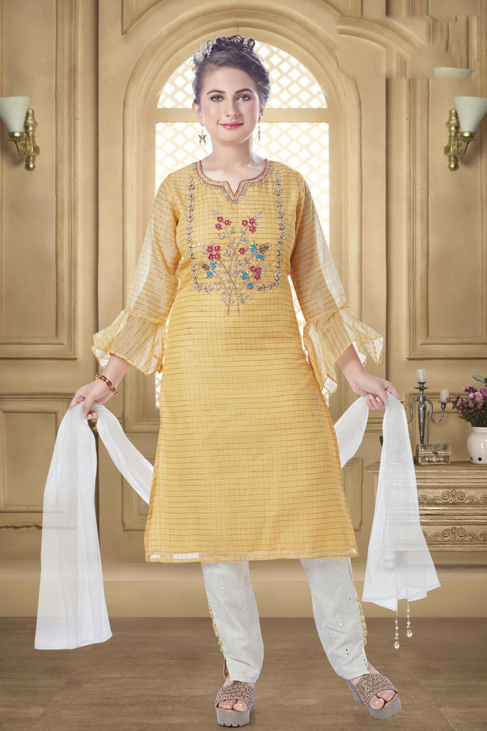 Yellow Salwar Kameez in Weaving Cotton - SK153244