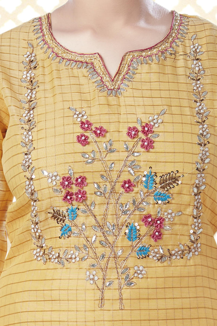Yellow and Cream Zardozi and Embroidery work  Salwar Suit For Girls - 3