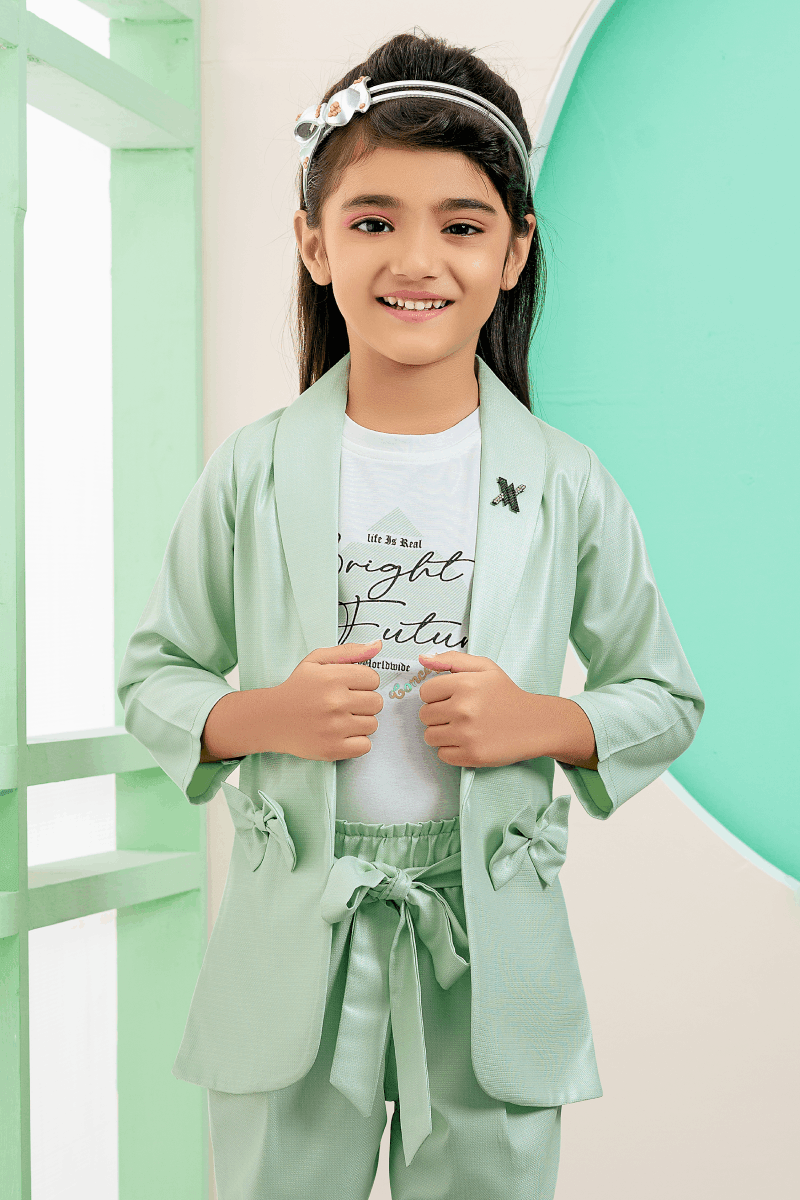 Mint Green Overcoat Styled Pant and T-Shirt For Girls - Seasons Chennai